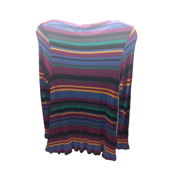 Westbound Petite Small Ribbed Stripe Shirt Long Sleeve Boat Neck Dark Multicolor - Picture 3 of 6